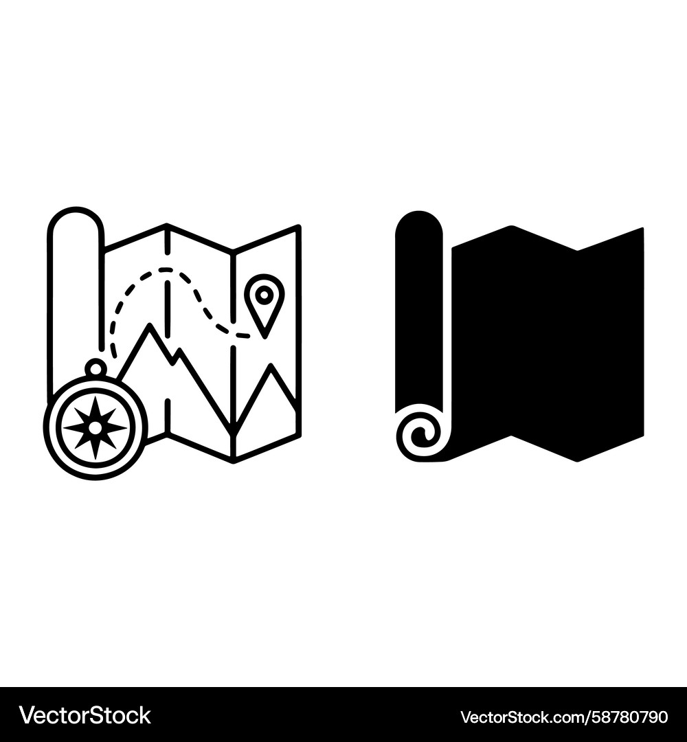 Navigation Icons: Map & Compass Vector Image