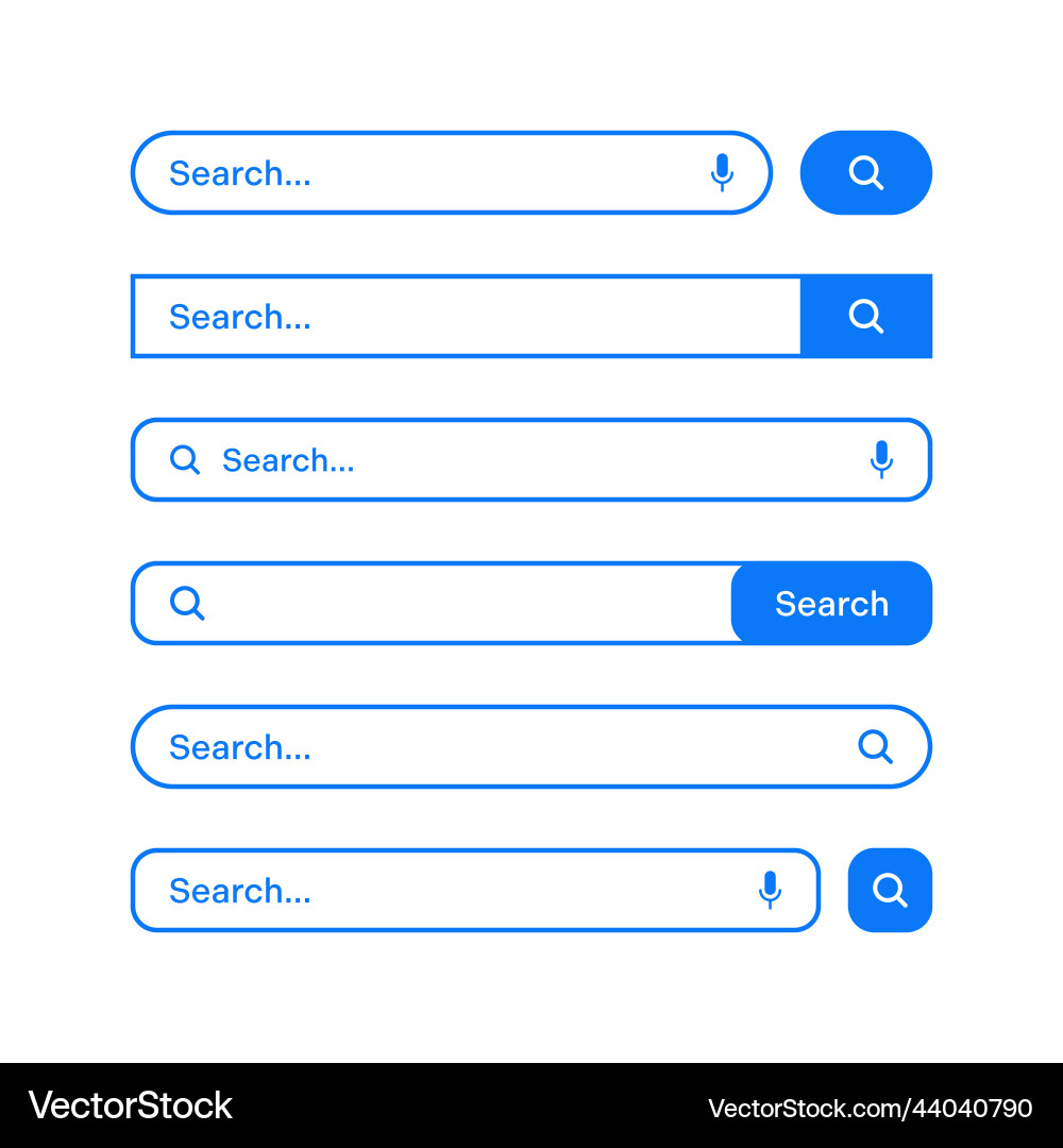 Various search bars with outline border internet Various search bars with outline border internet vector image