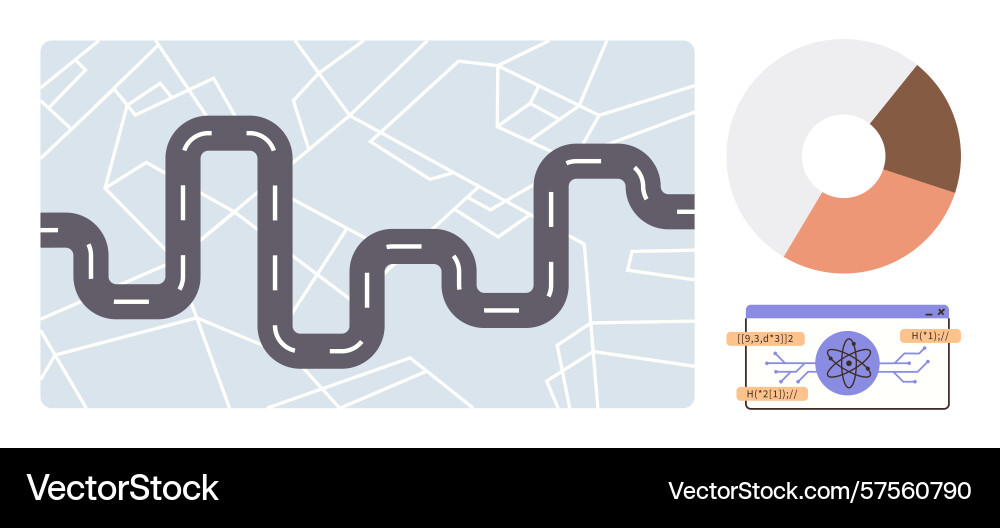 Winding road on map with analytics chart Winding road on map with analytics chart vector image