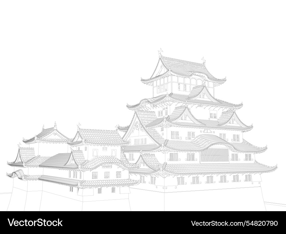 Wireframe of an ancient japanese building from Wireframe of an ancient japanese building from vector image