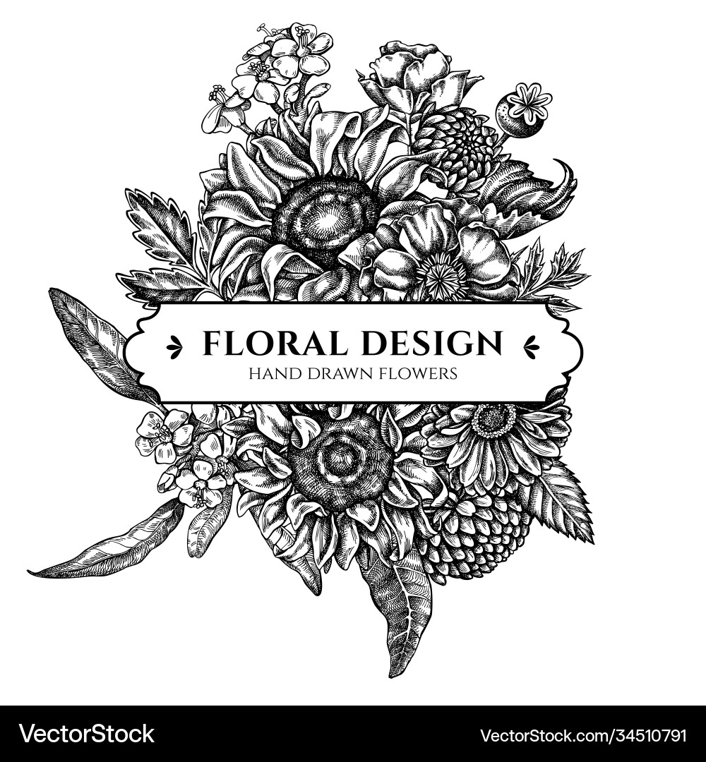 Blumenstrauß Design mit schwarz und weiß Mohn Blumenstrauß Design mit schwarz und weiß Mohn vektorbild