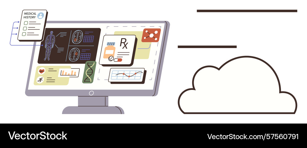 Digital health records and data sharing through Vector Image
