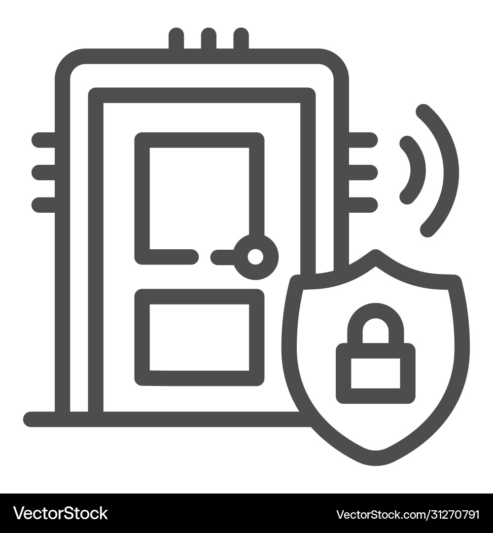 Door with secure lock on emblem line icon smart vector image