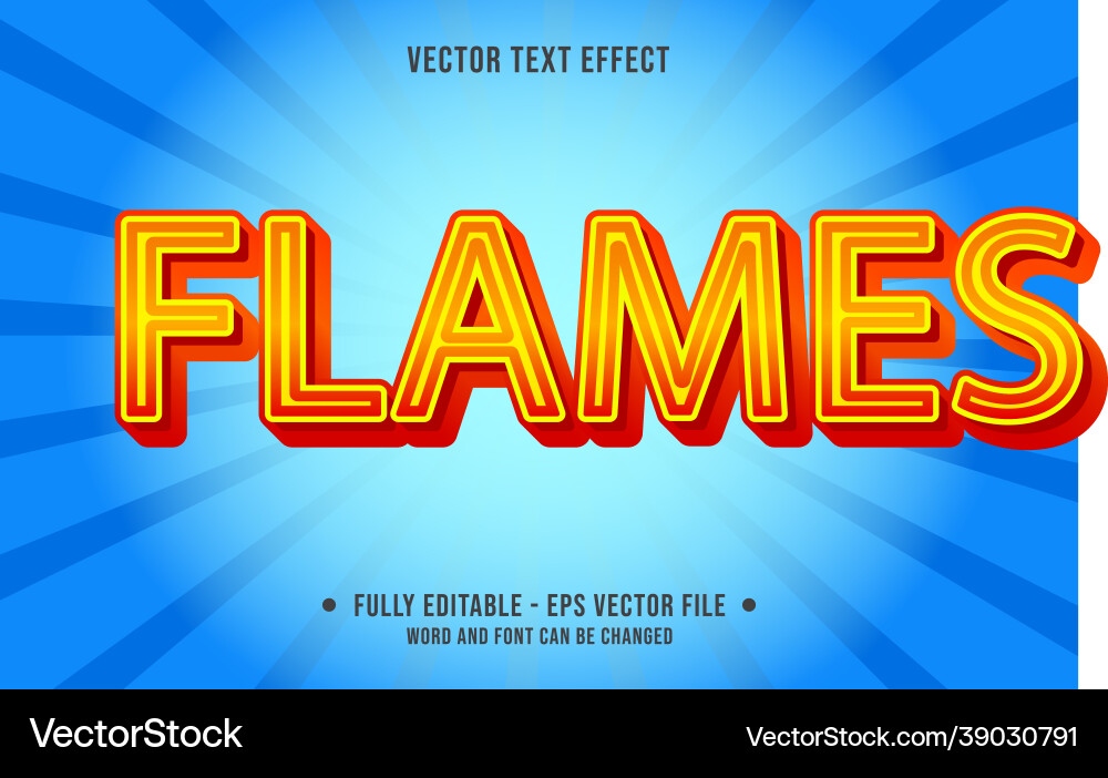 Editable text effect gradient flame shiny style vector image