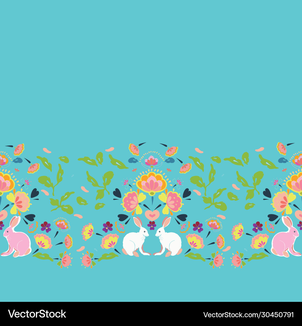 Folk art boho vibrant easter bunny border Folk art boho vibrant easter bunny border vector image