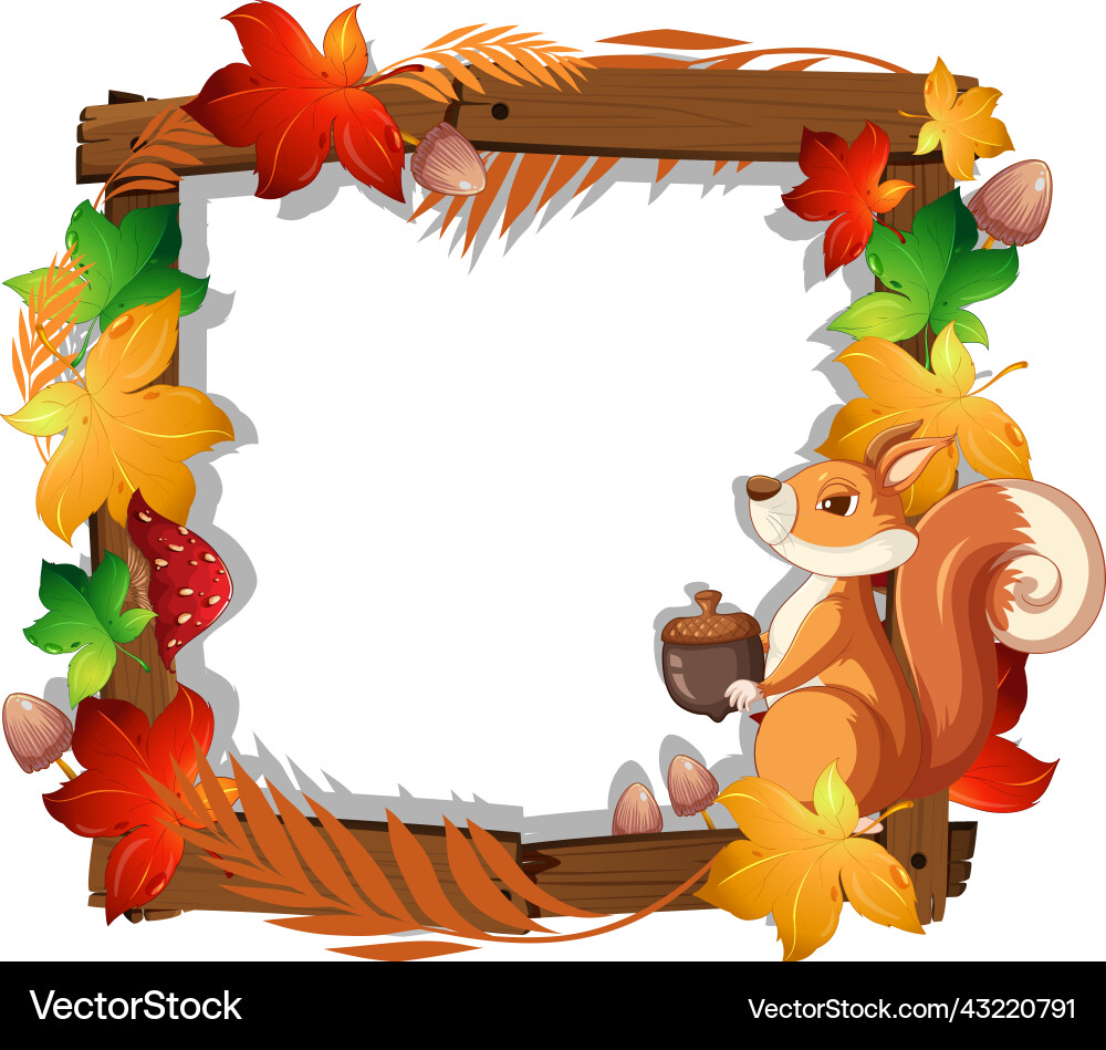 Frame design with squirrel and leaves vector image
