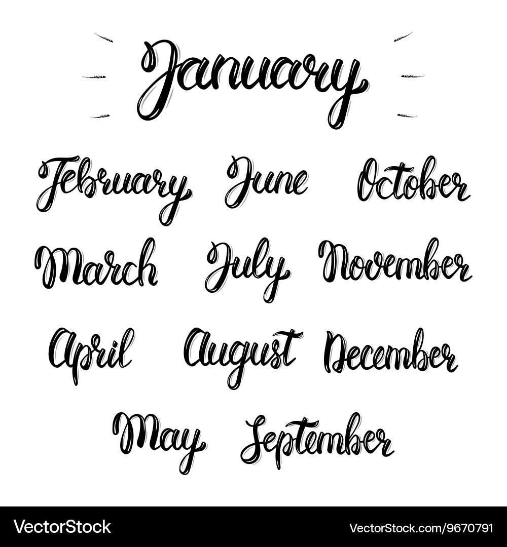 Hand Lettered Month Names - Minimalist Style vector image