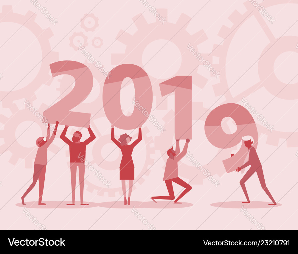 Happy new year 2019 text hold by team red Happy new year 2019 text hold by team red vector image