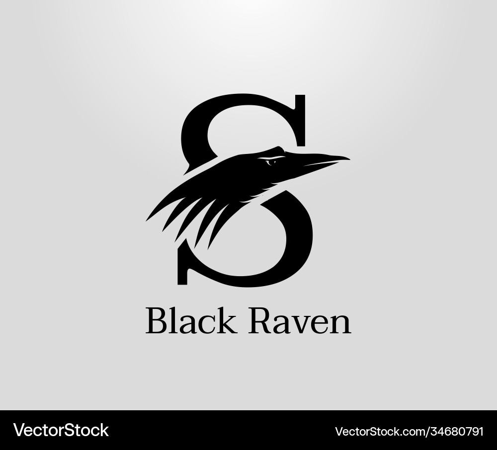 Letter s crow logo design schwarz raven im initial Letter s crow logo design schwarz raven im initial vektorbild