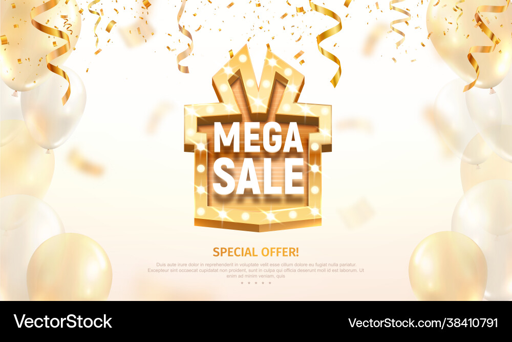 Mega Verkauf Geschenkbox wie goldene Retro-Board Mega Verkauf Geschenkbox wie goldene Retro-Board vektorbild