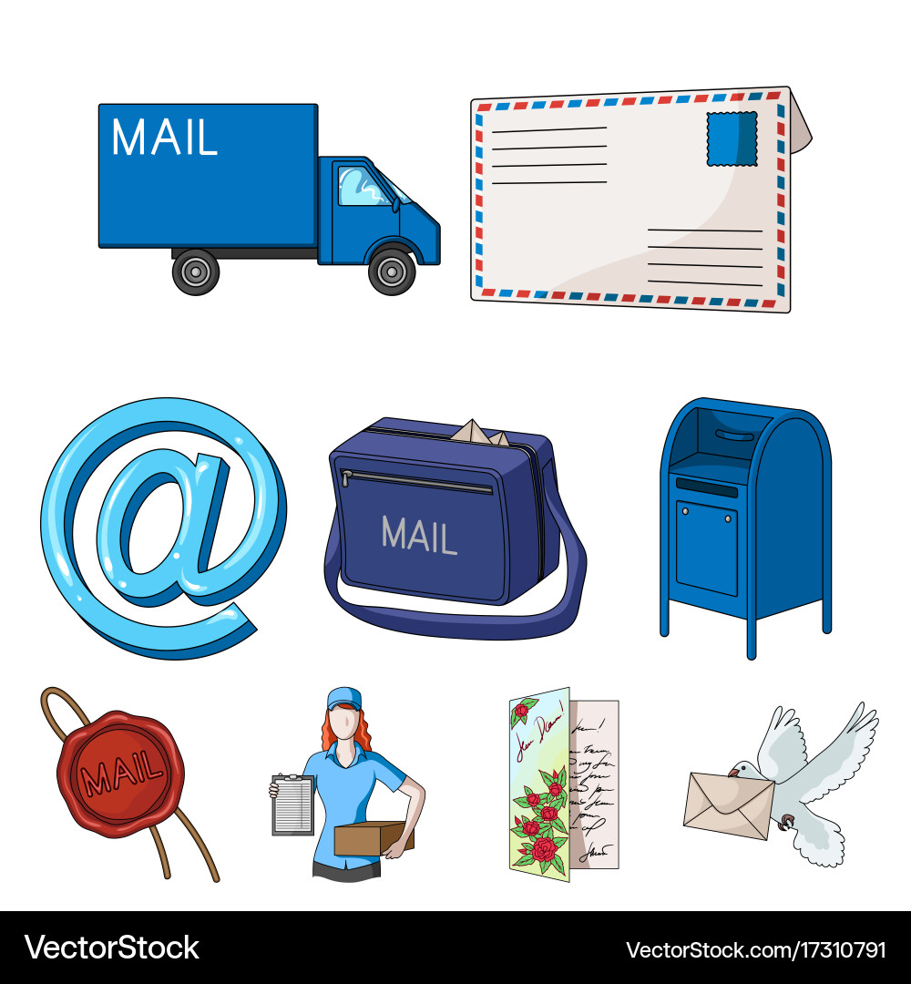 Postman envelope mail box and other attributes vector image