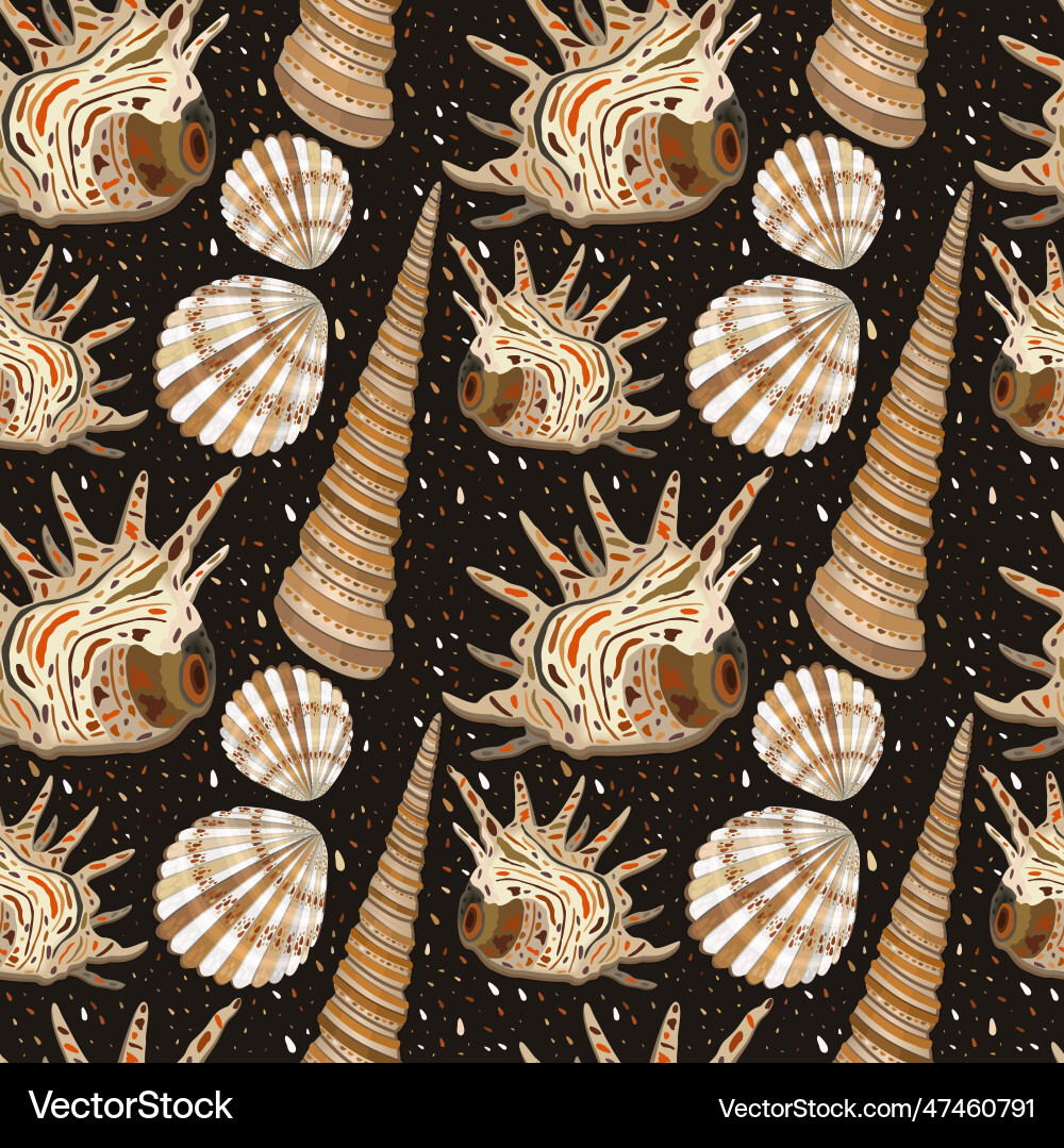 Seamless natural pattern with various seashells vector image