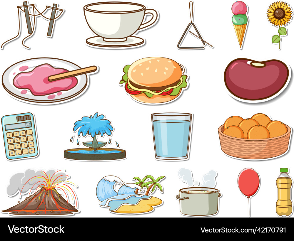 Sticker set of mixed daily objects vector image