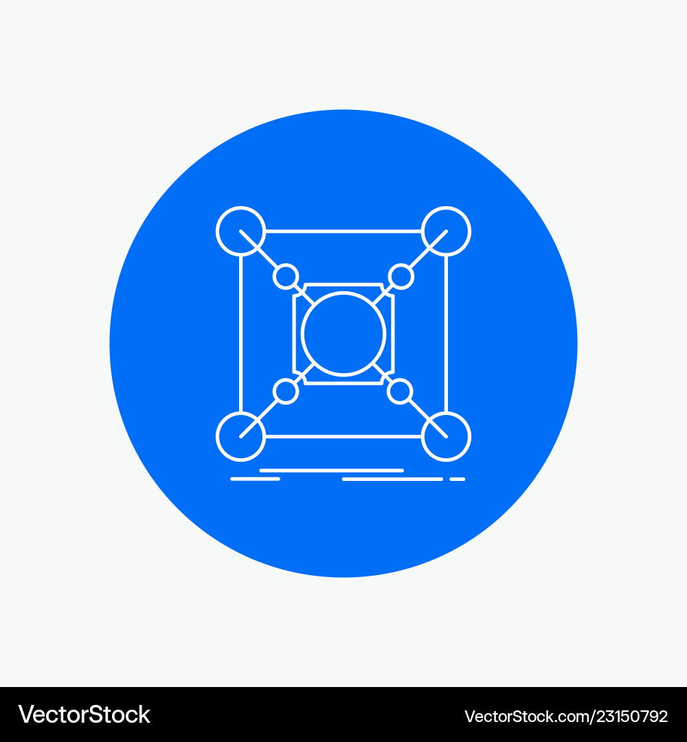Base center connection data hub white line icon Vector Image