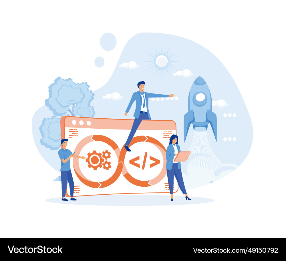 Devops developers characters software delivery Devops developers characters software delivery vector image