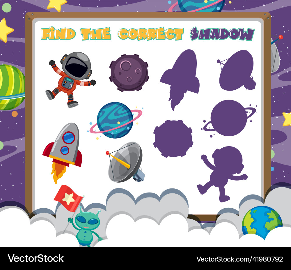 Find the correct shadow game template of space vector image