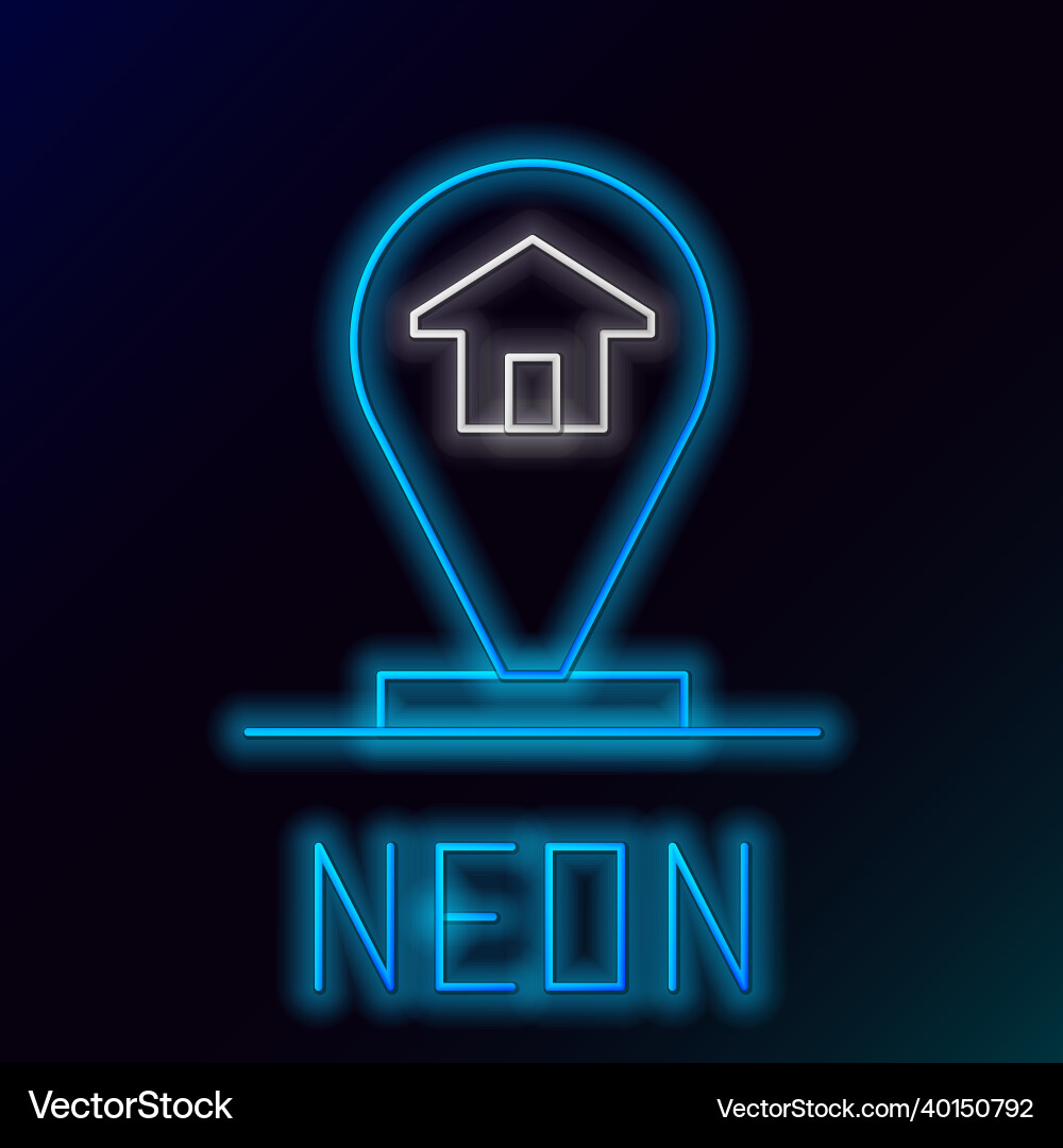 Glowing neon line map pointer with house icon Glowing neon line map pointer with house icon Vector Image