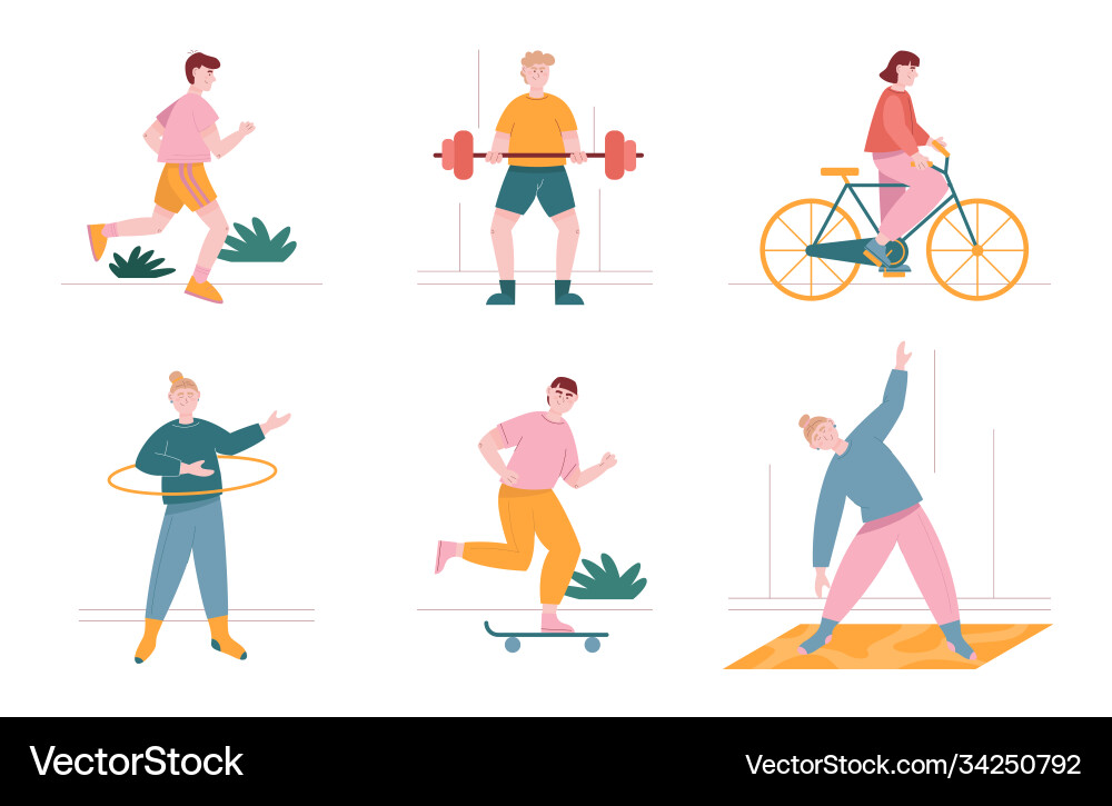 Man and woman characters exercise doing sport Vector Image