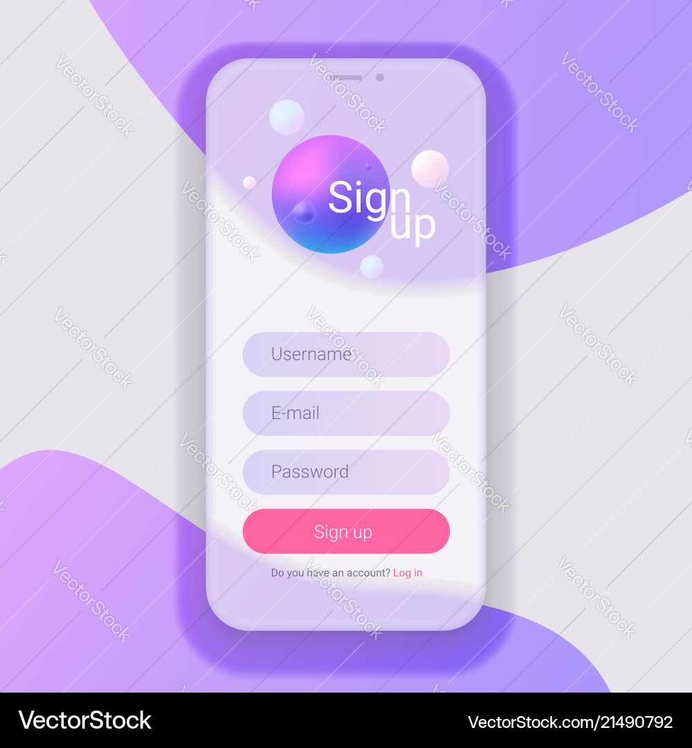 Sign up screen clean mobile ui design concept Sign up screen clean mobile ui design concept vector image