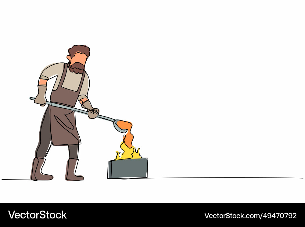 Single continuous line drawing blacksmith casting Single continuous line drawing blacksmith casting vector image