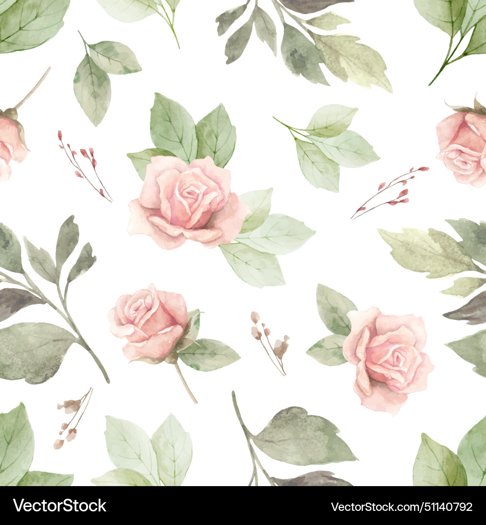 Watercolor Pink Rose Floral Pattern vector image