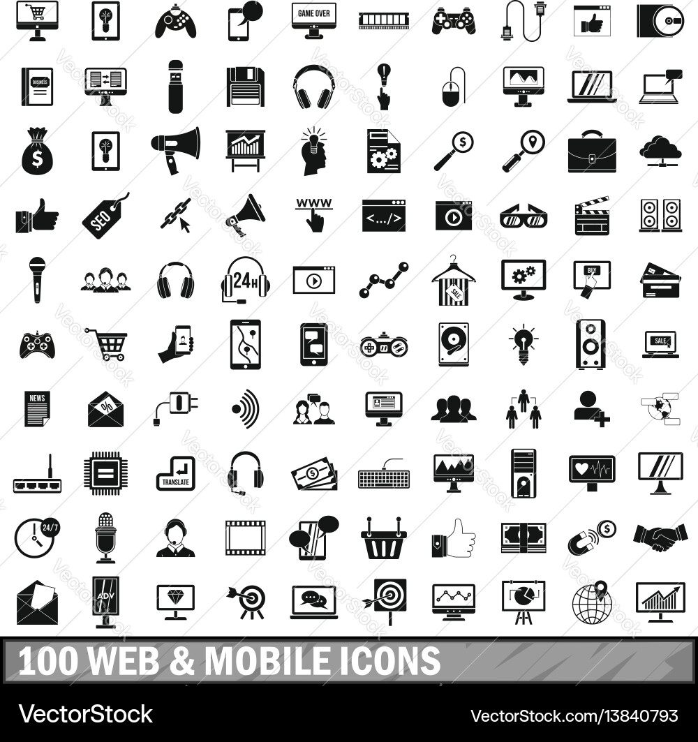 100 web and mobile icons set simple style 100 web and mobile icons set simple style vector image