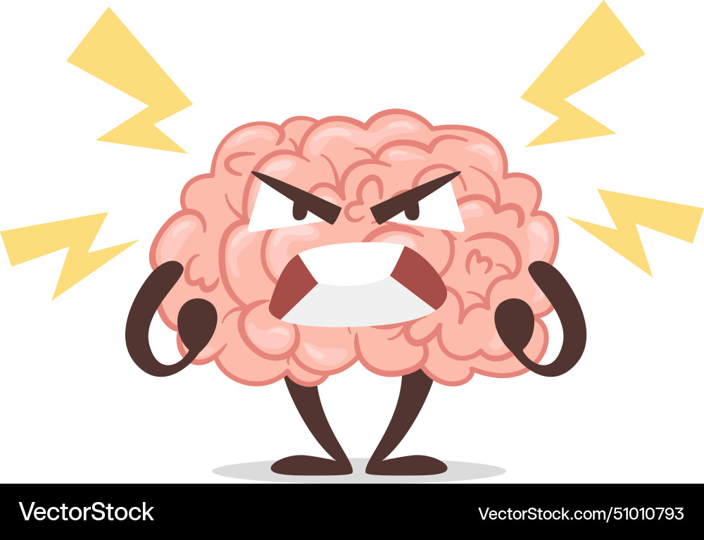 Angry brain crazy mad emotion cartoon character Angry brain crazy mad emotion cartoon character vector image