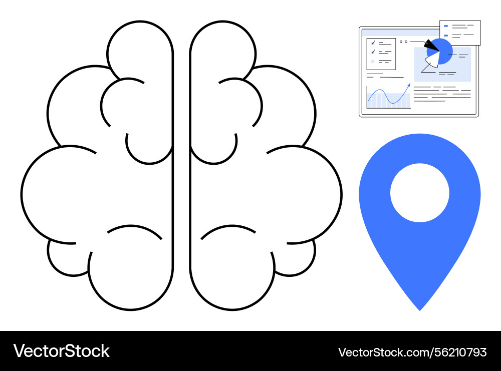 Brain shape with analytics dashboard and blue map Brain shape with analytics dashboard and blue map vector image