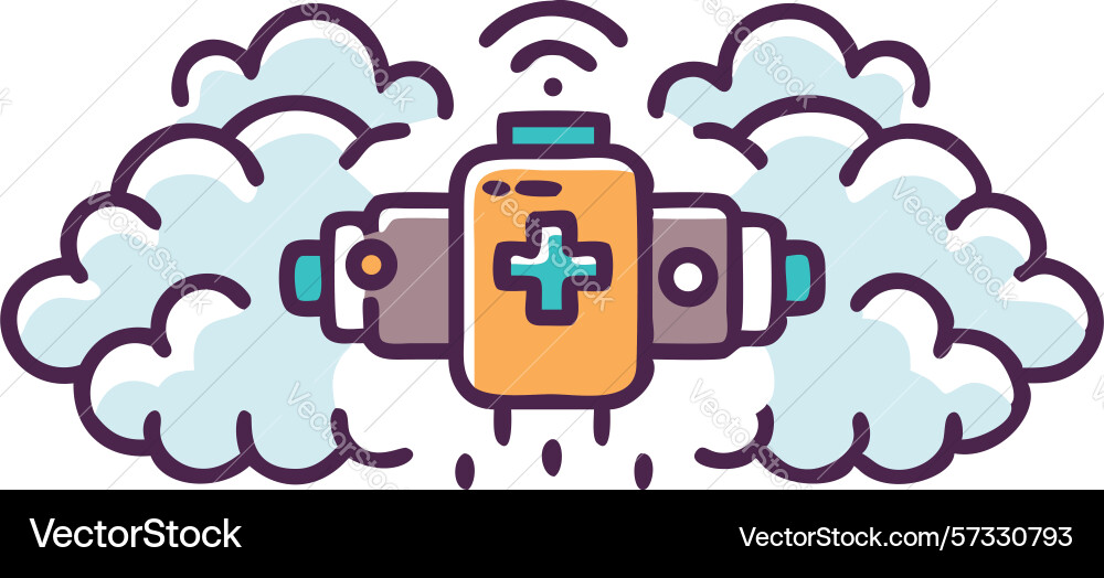 Cloud computing with battery storage and data vector image