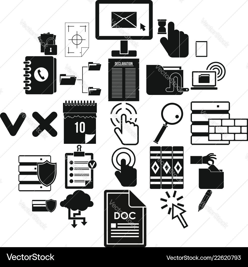 Document case icons set simple style Document case icons set simple style vector image
