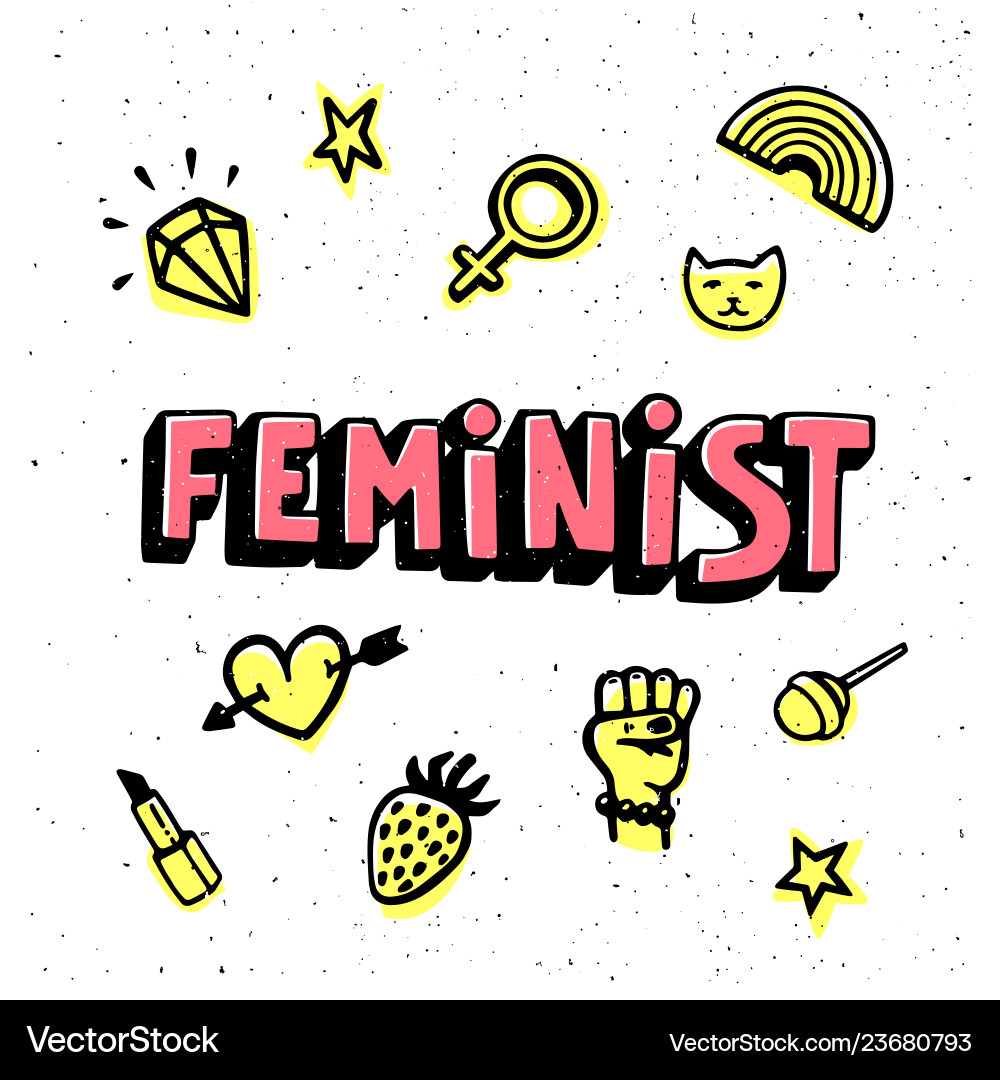 Feminist Kartenhand gezeichnete Inschrift Feminist Kartenhand gezeichnete Inschrift vektorbild