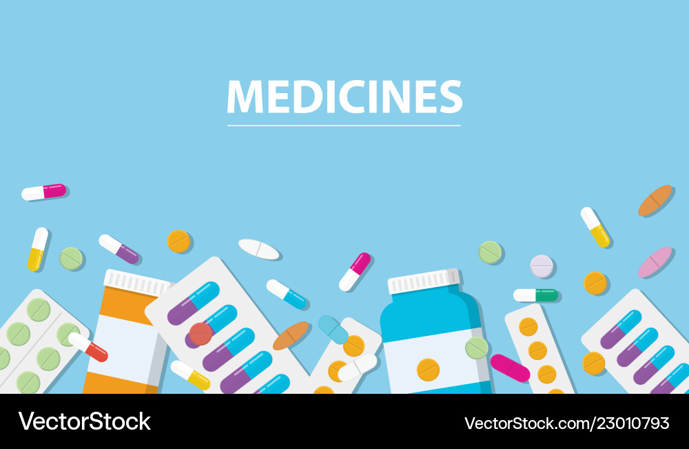 Medicines drug collection with banner free space Medicines drug collection with banner free space vector image