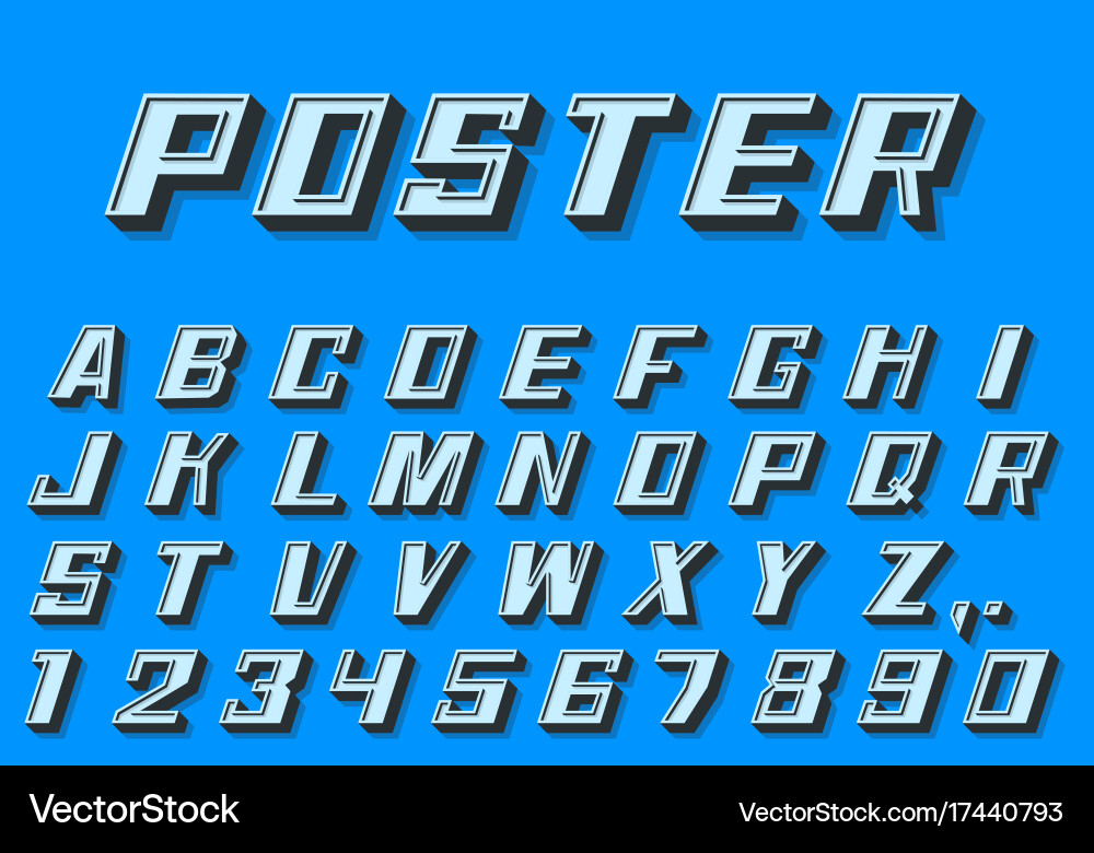 Poster 3d font numbers and letters retro style vector image