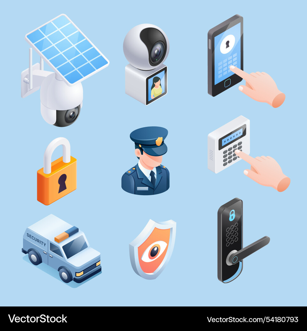 Security system isometric icon set Security system isometric icon set vector image
