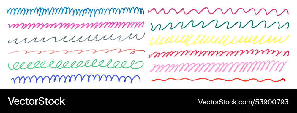 Set of different curved lines drawn with felt-tip vector image