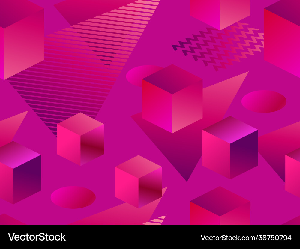 3d geometric shape seamless pattern in 80s style 3d geometric shape seamless pattern in 80s style vector image