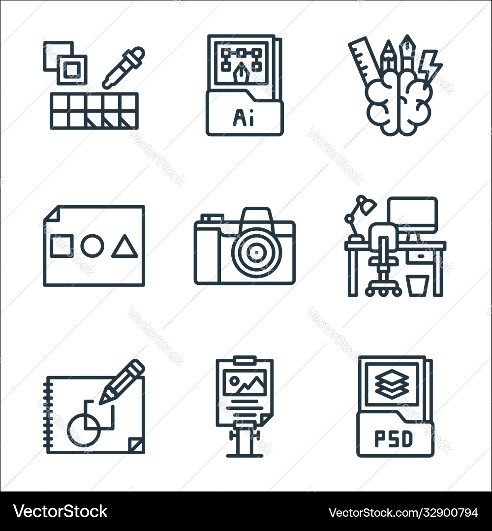 Graphic design line icons linear set quality Graphic design line icons linear set quality vector image