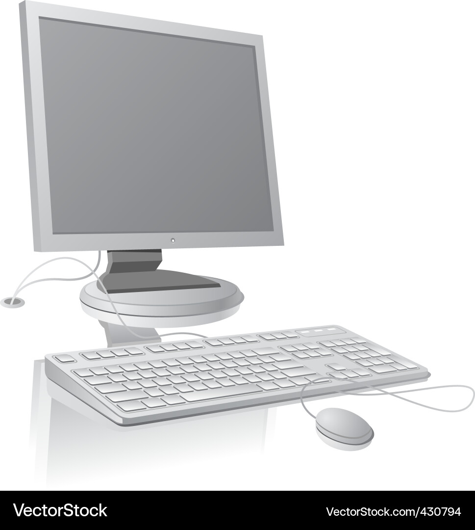 LCD Monitor and Keyboard on White Surface vector image