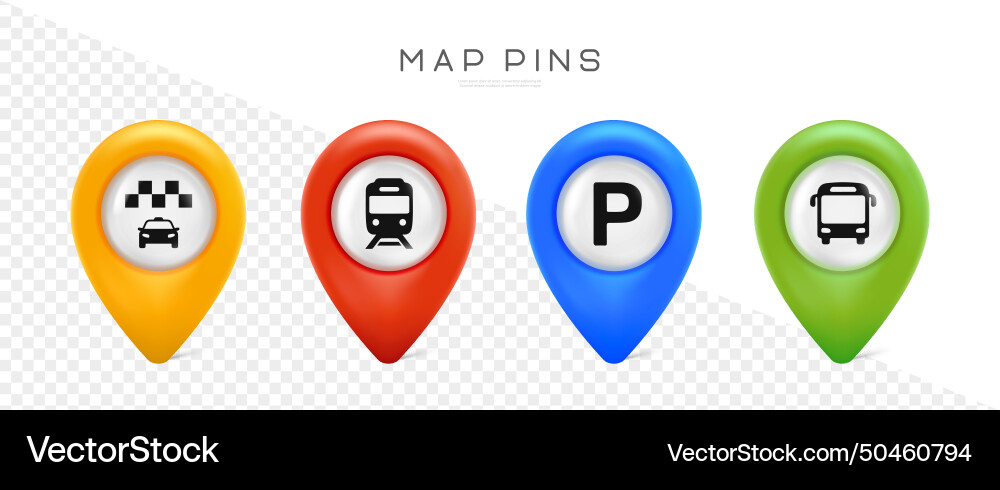 Map pin set pointer for parking taxi bus vector image