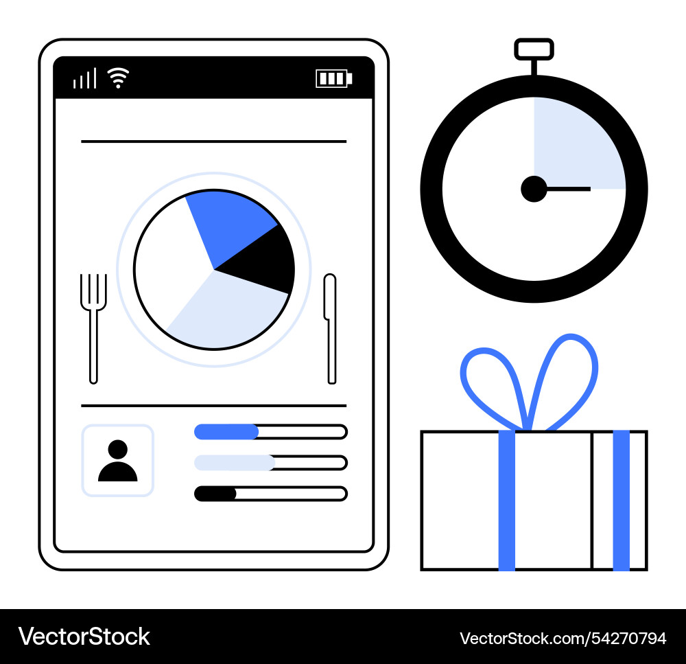 Mobile app interface with pie chart and user Mobile app interface with pie chart and user vector image