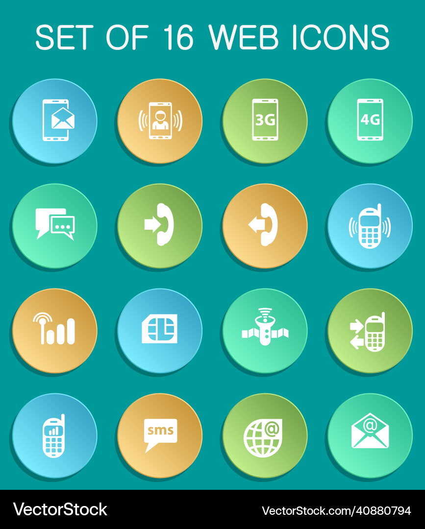 Mobile connection web icons on colorful round vector image