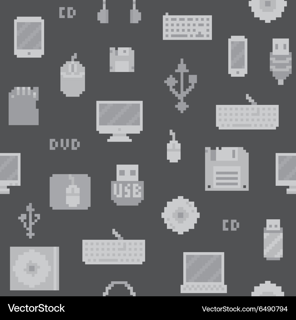Pixel Art Computer Seamless Pattern Vector Image