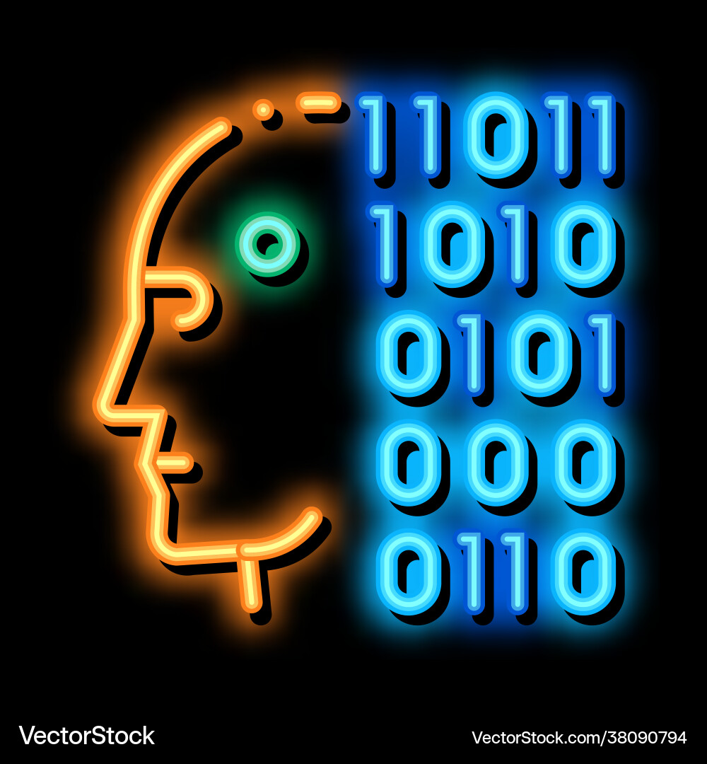 Robot binary code neon glow icon Robot binary code neon glow icon vector image