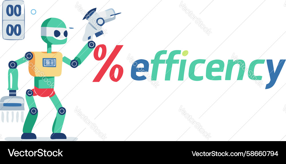 Robot demonstrating efficiency with percentage Vector Image