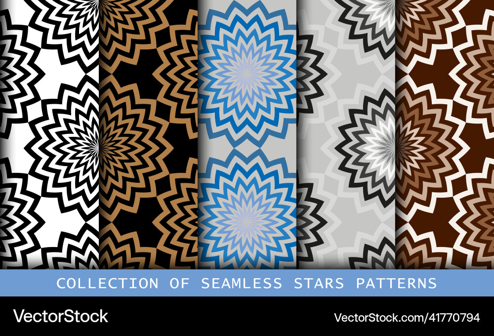 Round shapes stars design seamless patterns set Round shapes stars design seamless patterns set vector image