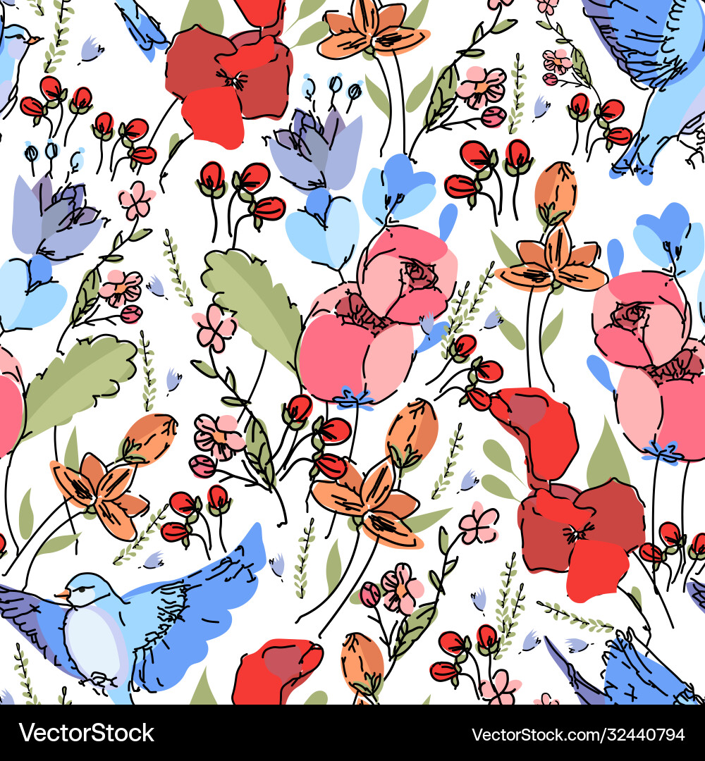 Seamless pattern flying blue birds peonies Seamless pattern flying blue birds peonies vector image
