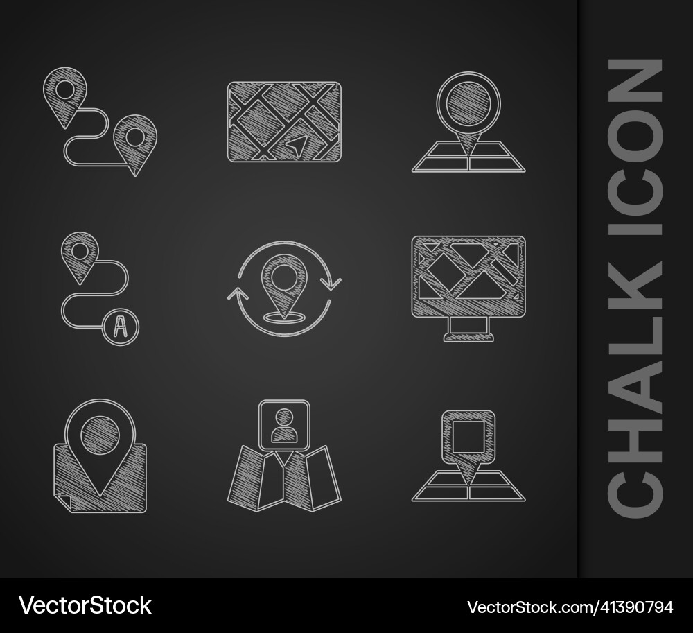 Set map pin folded with location marker Set map pin folded with location marker Vector Image