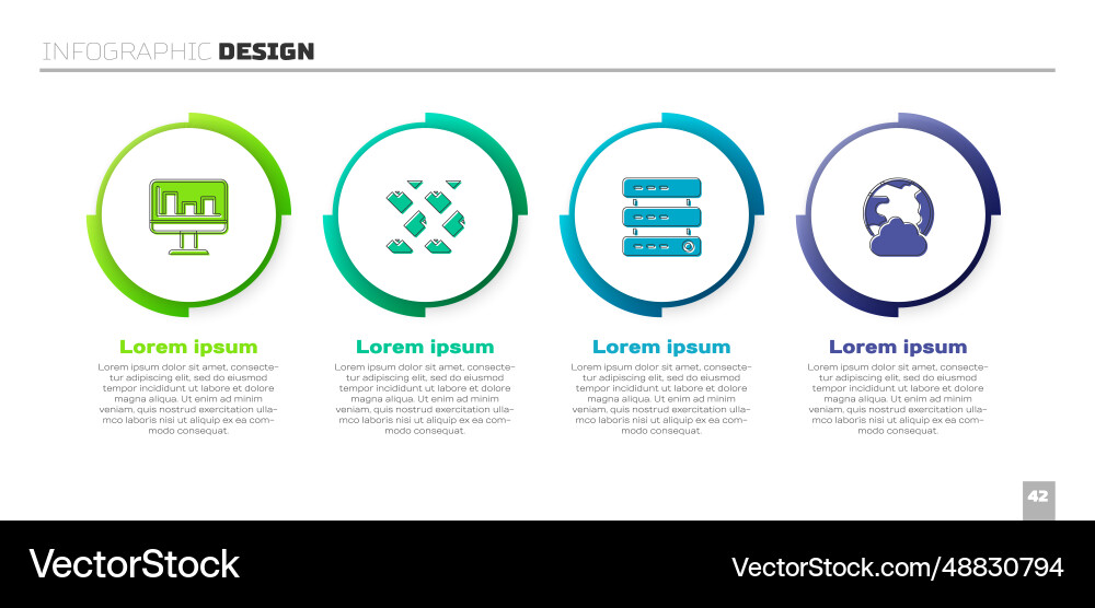Set monitor with graph chart data stream server Set monitor with graph chart data stream server vector image