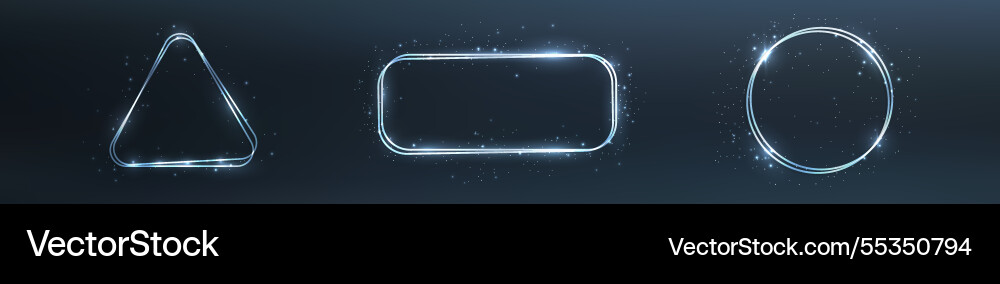 Set of three neon double frames with shining Set of three neon double frames with shining vector image