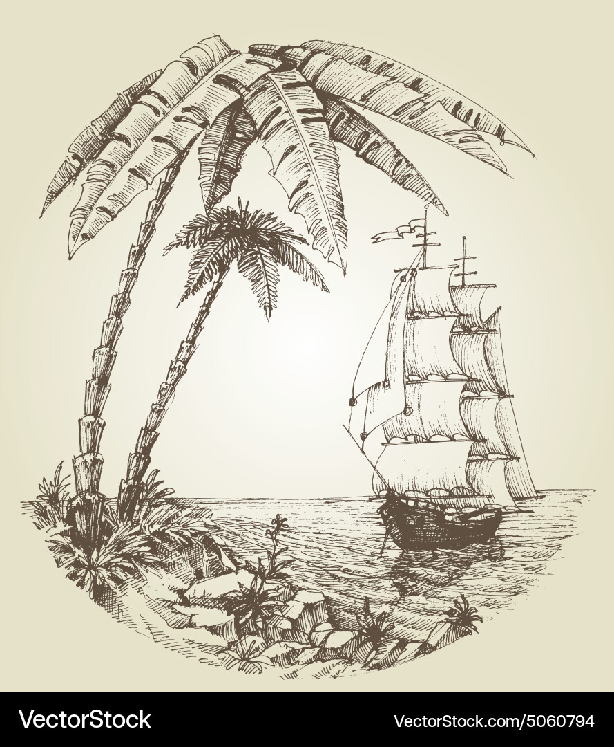 Tropical Sailing Boat Vector Image